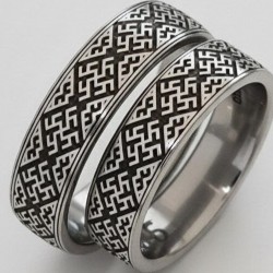 Титанова каблучка з глибоким гравіюванням Квіт папороті